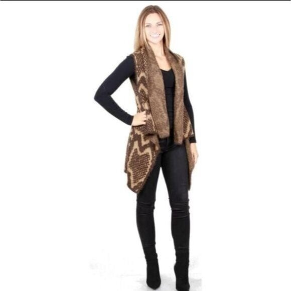 Brown Open Front Waterfall Knit Vest Cardigan Womens -ONE SIZE - Picture 5 of 5
